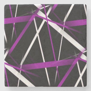 Naadloze Abstracte Paarse en witte lijnen op zwart Stenen Onderzetter
