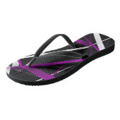 Naadloze Abstracte Paarse en witte lijnen op zwart Teenslippers (Schuin)