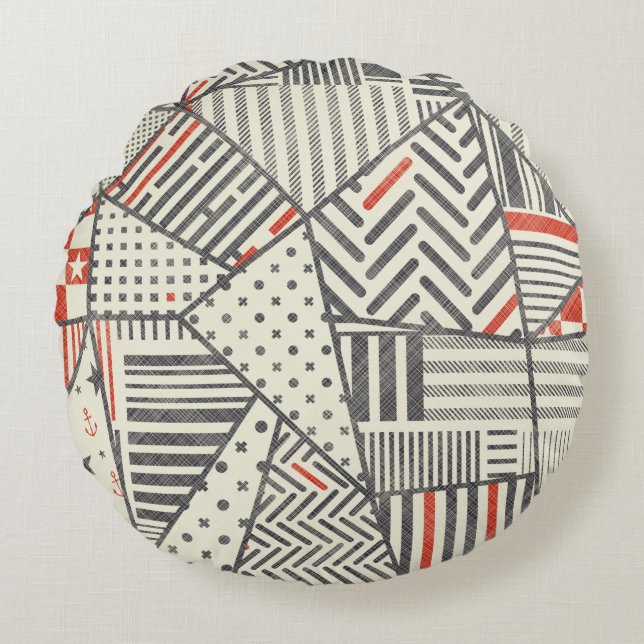 Naadloze abstracte patchwork in retrokleuren. Enke Rond Kussen (Voorkant)