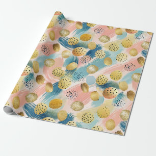 Naadloze Abstracte penseelstreek & gouden vormpatr Cadeaupapier