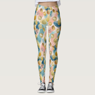 Naadloze Abstracte penseelstreek & gouden vormpatr Leggings