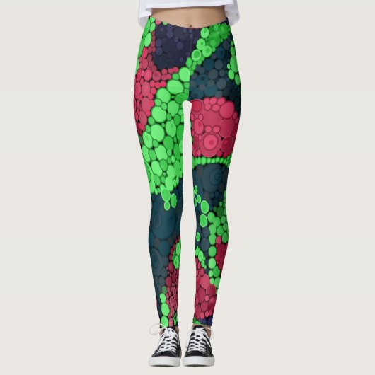 Naadloze abstracte pointillisme stippen cirkels gr leggings (Voorkant)