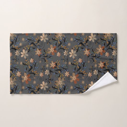 Naadloze abstracte retro beige bloemen grijze acht bad handdoek (Handdoek)