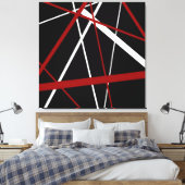 Naadloze Abstracte rode en witte lijnen op zwarte Canvas Afdruk (Insitu (Slaapkamer))
