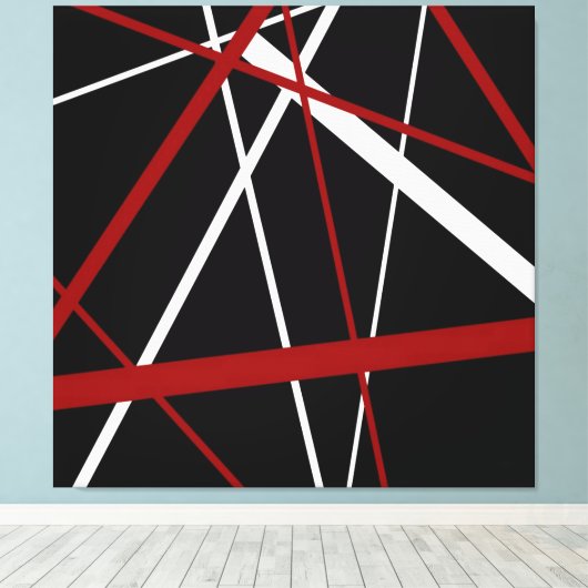 Naadloze Abstracte rode en witte lijnen op zwarte Canvas Afdruk (Insitu (Houten vloer))