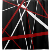 Naadloze Abstracte rode en witte lijnen op zwarte Douchegordijn (Voorkant)