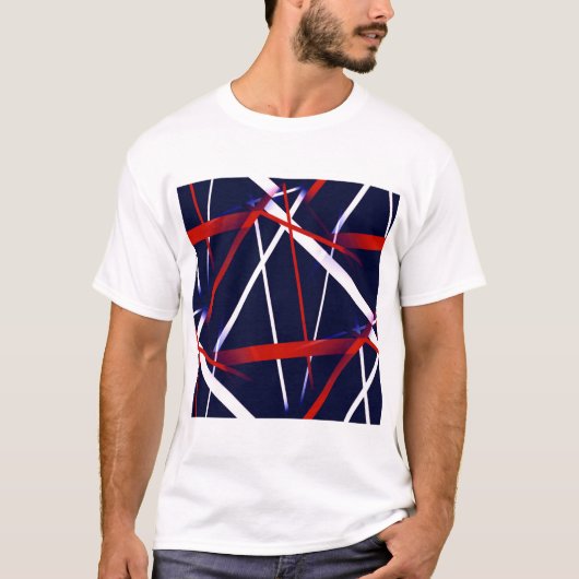 Naadloze Abstracte rode en witte strepen op een bl T-shirt (Voorkant)