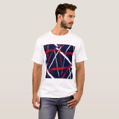 Naadloze Abstracte rode en witte strepen op een bl T-shirt (Voorkant volledig)