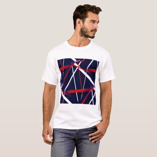 Naadloze Abstracte rode en witte strepen op een bl T-shirt (Voorkant volledig)