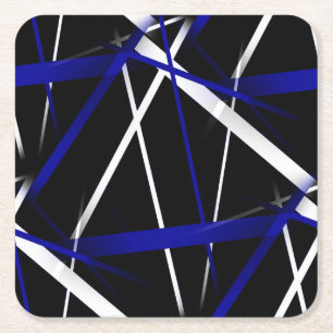 Naadloze Abstracte Royal Blue en White Lines Kartonnen Onderzetters