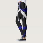 Naadloze Abstracte Royal Blue en White Lines Leggings (Links)