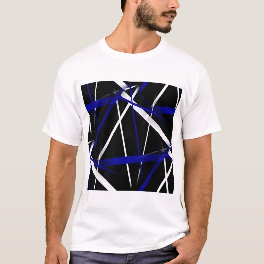 Naadloze Abstracte Royal Blue en White Lines T-shirt (Voorkant)