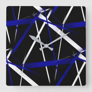 Naadloze Abstracte Royal Blue en White Lines Vierkante Klok