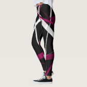 Naadloze Abstracte roze en witte lijnen op zwarte Leggings (Links)