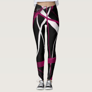 Naadloze Abstracte roze en witte lijnen op zwarte Leggings