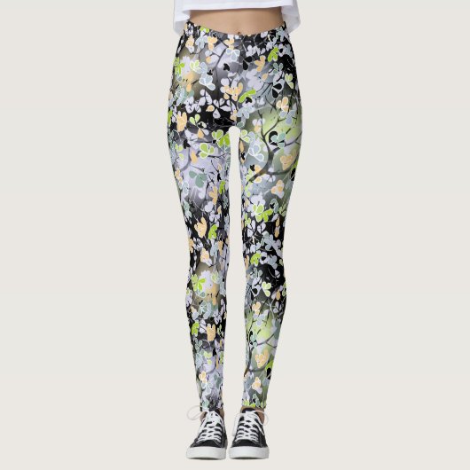Naadloze abstracte vertakkingen bladeren bla leggings (Voorkant)