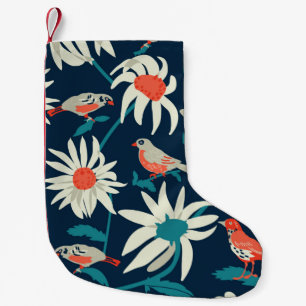 Naadloze achtergrond met bloemen en vogels kleine kerstsok