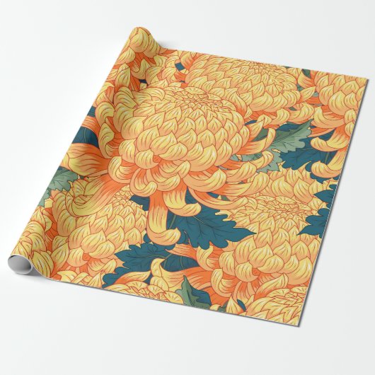 Naadloze achtergrond met gele bloemen Japans c Cadeaupapier (Uitgerold)