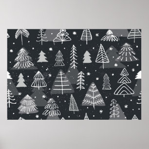 naadloze achtergrond met kerstbomen. poster