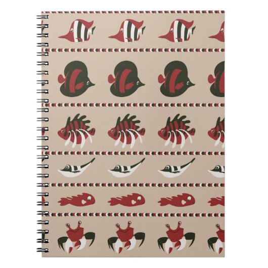 Naadloze achtergrond met marien leven - krab en di notitieboek (Voorkant)