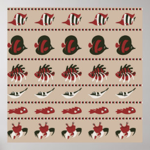 Naadloze achtergrond met marien leven - krab en di poster