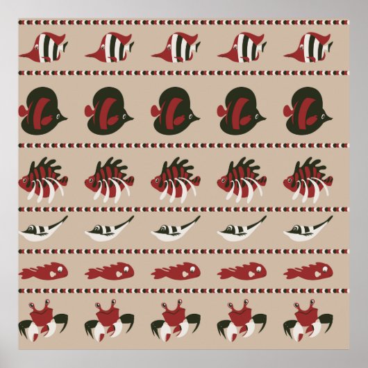 Naadloze achtergrond met marien leven - krab en di poster (Voorkant)