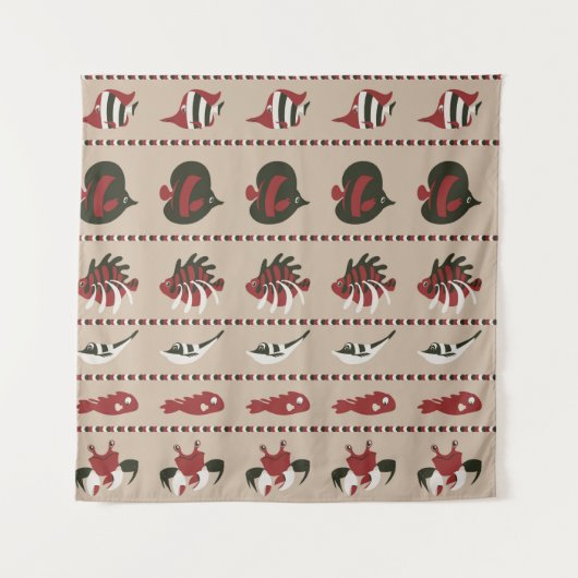 Naadloze achtergrond met marien leven - krab en di wandkleed (Voorkant)