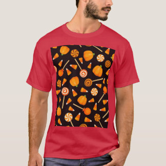 Naadloze achtergrond met oranje Halloween-snoepjes T-shirt