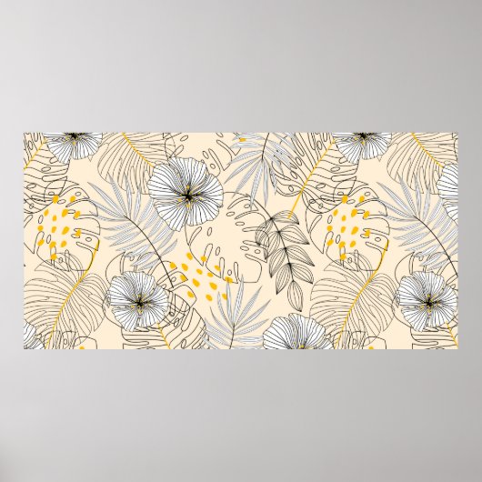 Naadloze achtergrond met planten, bladeren en bloe poster (Voorkant)