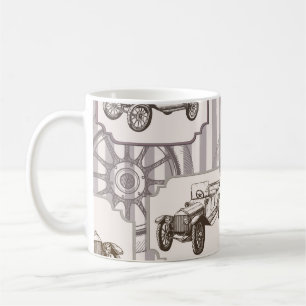 naadloze achtergrond met retro-auto koffiemok