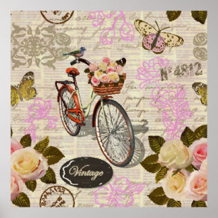 Naadloze  achtergrond met rozen, vlinder poster