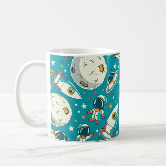 Naadloze achtergrond met schattige doedelastronaut koffiemok (Links)