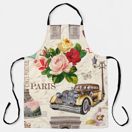 naadloze achtergrond van Parijs met retro-auto, Schort (Voorkant)