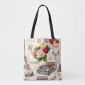 naadloze achtergrond van Parijs met retro-auto, Tote Bag (Voorkant)