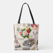 naadloze  achtergrond van Parijs met retro-auto, Tote Bag (Achterkant)