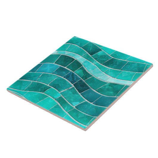 Naadloze Aquamarijn Mozaïek Wave Tegeltje (Zijkant)