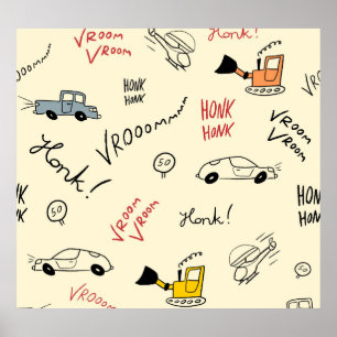 Naadloze autotekeningen: Kinder beddenlaken Poster