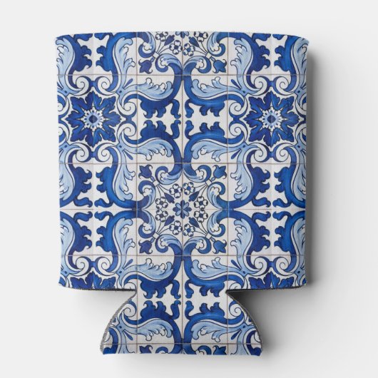 Naadloze Azulejo Tegel Floral Pattern Blikjeskoeler (Achterkant)