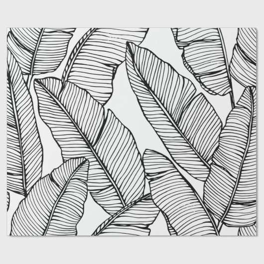 Naadloze bananenbladpatroon achtergrond. Zwart en Cadeaupapier (Vlak)