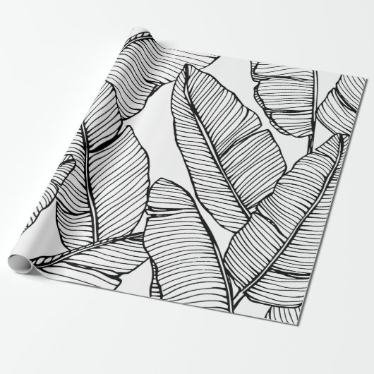 Naadloze bananenbladpatroon achtergrond. Zwart en Cadeaupapier (Uitgerold)