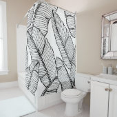 Naadloze bananenbladpatroon achtergrond. Zwart en Douchegordijn (In situ)