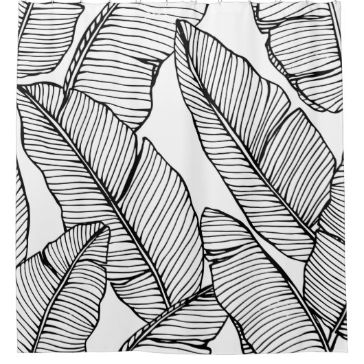 Naadloze bananenbladpatroon achtergrond. Zwart en Douchegordijn (Voorkant)