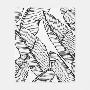 Naadloze bananenbladpatroon achtergrond. Zwart en Fleece Deken