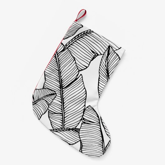 Naadloze bananenbladpatroon achtergrond. Zwart en Kleine Kerstsok (Voorkant (Hangend))