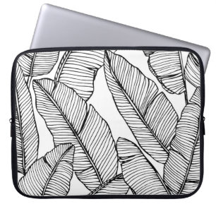 Naadloze bananenbladpatroon achtergrond. Zwart en Laptop Sleeve