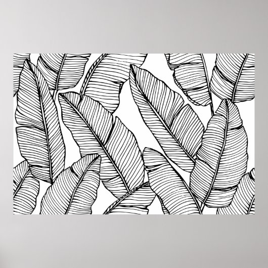 Naadloze bananenbladpatroon achtergrond. Zwart en Poster (Voorkant)