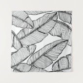 Naadloze bananenbladpatroon achtergrond. Zwart en Wandkleed (Voorkant (horizontaal))