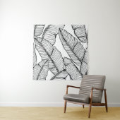 Naadloze bananenbladpatroon achtergrond. Zwart en Wandkleed (In situ)