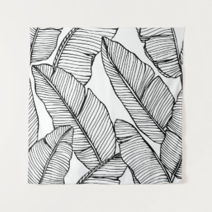 Naadloze bananenbladpatroon achtergrond. Zwart en Wandkleed