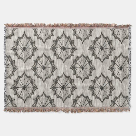 Naadloze Black Lace Spider Web Pattern op wit - Deken (Voorkant)